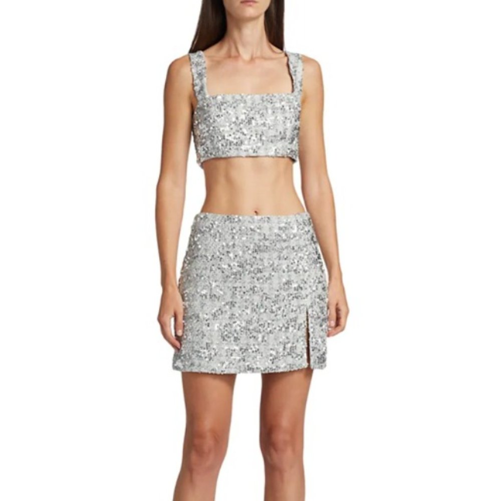 NWT Amanda Uprichard Agnes Sequin Square-Neck Crop Top Size Medium